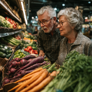 Літня пара готує здорову їжу разом