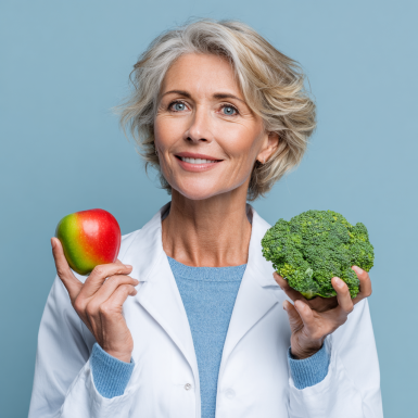 Літня жінка користується планшетом для планування харчування